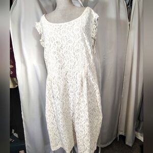 Urban Outfitters Midi Sleeveles Dress, Floral Lace Shell +Satin Lining,Ivory, 16